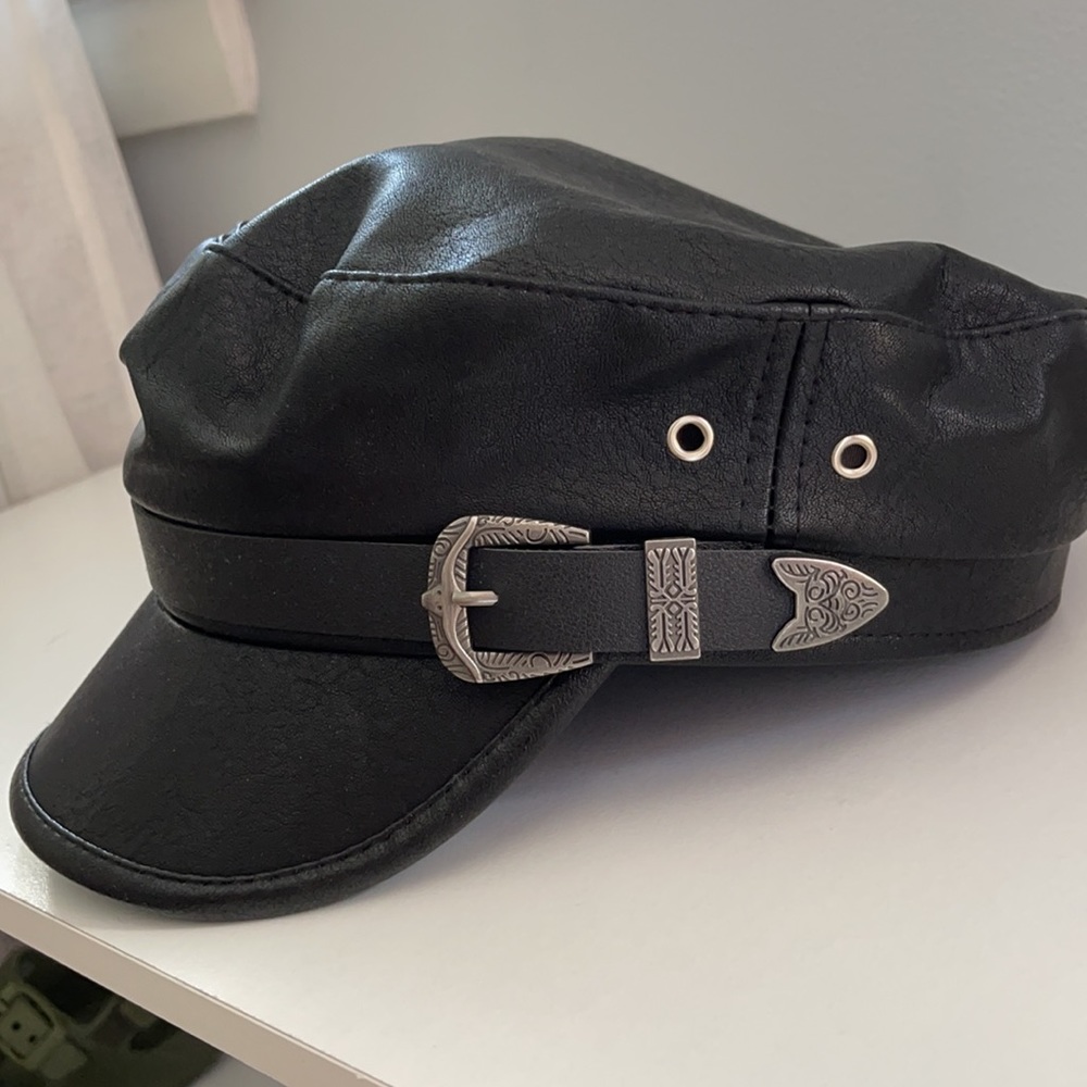 Vici collection Faux Leather Buckle Hat